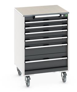 cubio mobile cabinet with 6 drawers & lino worktop. WxDxH: 650x650x990mm. RAL 7035/5010 or selected Bott Mobile Storage 650mm x 650mm Industrial Tool Trolleys